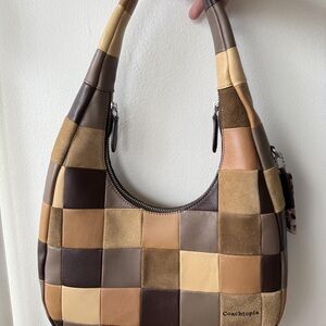 Patchwork Leather Hobo Bag - Brown and Tan